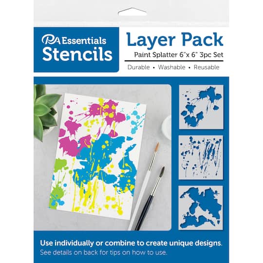 PA Essentials 6&#x27;&#x27; x 6&#x27;&#x27; Paint Splatter Layer Pack Stencil Set, 3ct.